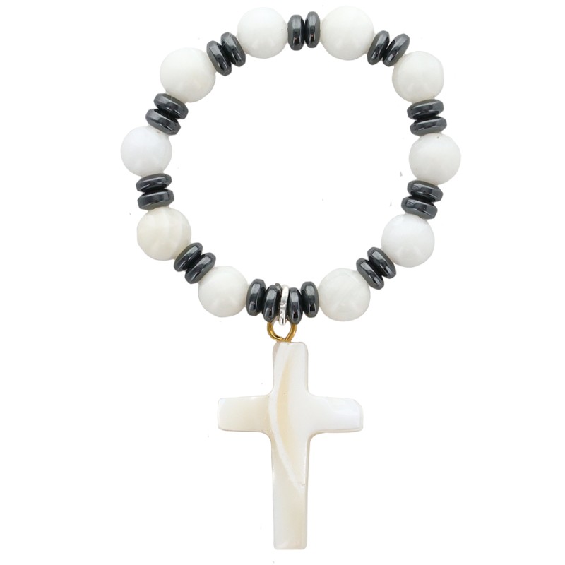 Dizainier en nacre et hematite avec croix.