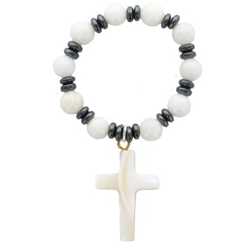 Dizainier en nacre et hematite avec croix.