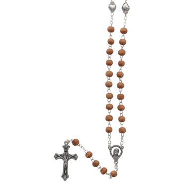 Chapelet grains rond en bois Ø 6 mm, pater avec le cœur Ex-Voto, Longueur jusqu'au cœur 33 cm, croix avec Christ.