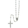 Chapelet grains cristal, Ø 5 mm, chaine couleur argentée avec fermoir, longueur au cœur 27 cm, croix strass. Livré en boite.