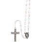 Chapelet grains cristal, Ø 8 mm, chaine couleur argentee avec fermoir, longueur au cœur 32 cm, croix strass. Livre en boite.