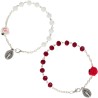 Bracelet dizainier sur chaine grains a facettes et forme rose Ø 5 mm, avec medaille de la V. Miraculeusec. Differentes couleurs