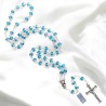 Chapelet grains en cristal Ø 8 mm sertis d une coupelle sur chaine, Croix avec Christ. Differentes couleurs