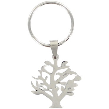 Porte-cles de l arbre de vie H. 3 cm en acier inoxydable.