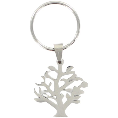 Porte-cles de l arbre de vie H. 3 cm en acier inoxydable.