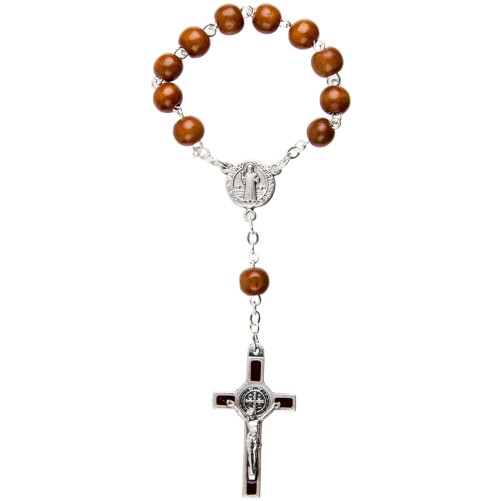 Dizainier sur chaine de saint Benoit, grains bois Ø 7 mm, croix saint Benoit.