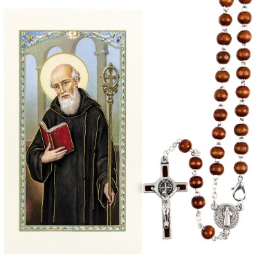 Chapelet de dévotion de saint Benoit avec fermoir image prière, livre en sachet individuel.