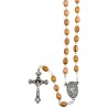 Chapelet grains en bois d'olivier, Ø 5 mm, chaine couleur argentée, longueur au cœur 33 cm, croix avec Christ.