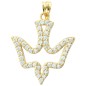 Pendentif colombe ajoure en plaque or avec zirconium. H. 2 cm. Livre en boite.