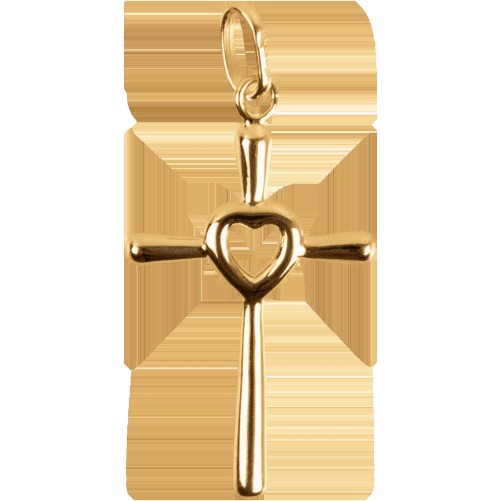Croix de cou en plaque or avec coeur au centre H. 2,5 cm. Livree en boite