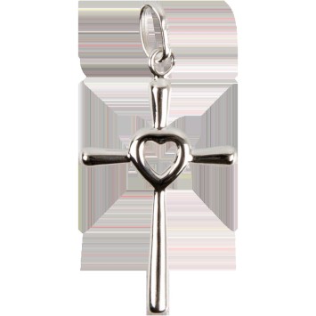 Croix de cou en argent 925 °/°° avec cœur au centre H. 2,5 cm (2,10 g). Livrée en boite