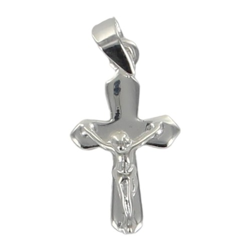 Croix de cou en argent 925 °/°° avec Christ H. 1,7 cm (0,62 g). Livrée en boite