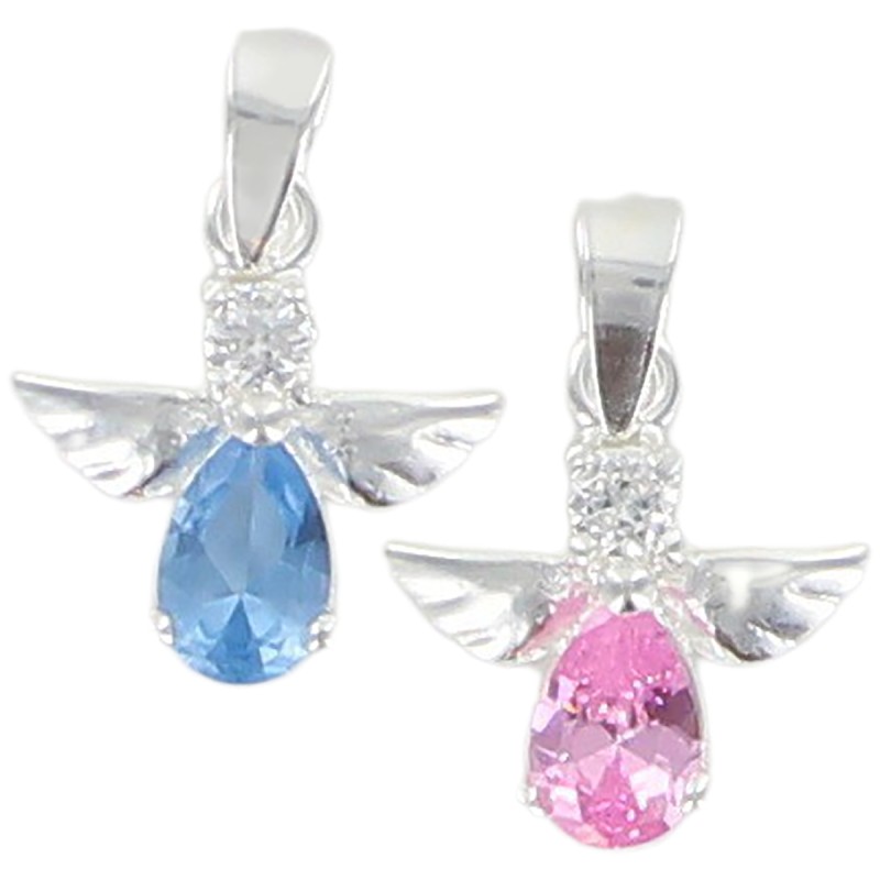 Pendentif ange en argent 925 °/°° avec zirconium H. 1,3 cm (1,20 g) - 2 couleurs. Livre en boite