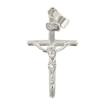 Croix de cou bâton en argent 925 °/°° avec Christ H. 2,3 cm (1,01 g). Livrée en boite