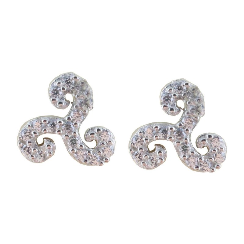 Boucle d oreille triskel en argent 925 Rhodie avec zirconium (1.4g). Livree en boite.