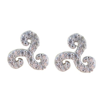 Boucle d oreille triskel en argent 925 Rhodie avec zirconium (1.4g). Livree en boite.