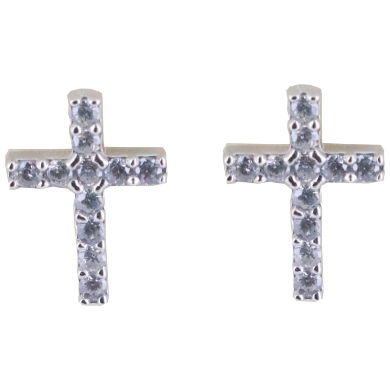 Boucle d oreille bouton croix en argent 925 Rhodie avec zirconium (0.7 g). Livree sans boite.