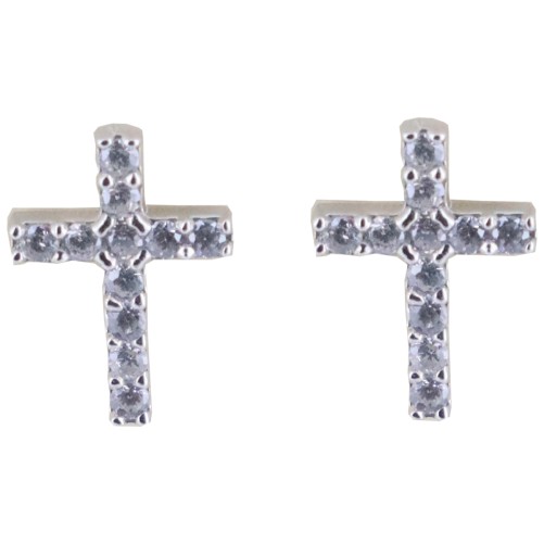 Boucle d oreille bouton croix en argent 925 Rhodie avec zirconium (0.7 g). Livree sans boite.