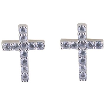 Boucle d oreille bouton croix en argent 925 Rhodie avec zirconium (0.7 g). Livree sans boite.