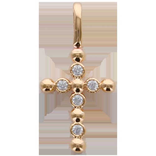 Croix de cou arrondie en plaqué or avec zirconium, H. 1.5 cm. Livrée en boite