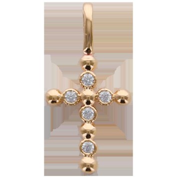 Croix de cou arrondie en plaqué or avec zirconium, H. 1.5 cm. Livrée en boite