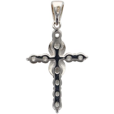 Croix de cou en zirconium, centre torsadé en argent 925 rhodié, hauteur 2,5 cm (1,62 g), livree en boite.