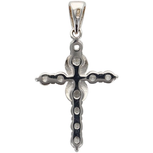 Croix de cou en zirconium, centre torsadé en argent 925 rhodié, hauteur 2,5 cm (1,62 g), livree en boite.