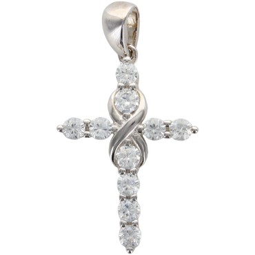 Croix de cou en zirconium, centre torsadé en argent 925 rhodié, hauteur 2,5 cm (1,62 g), livree en boite.