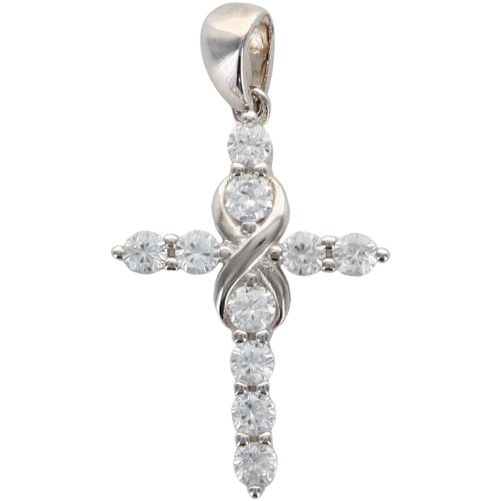 Croix de cou en zirconium, centre torsadé en argent 925 rhodié, hauteur 2,5 cm (1,62 g), livree en boite.