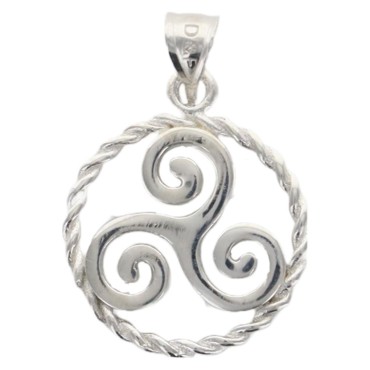 Pendentif triskel encercle Ø 1,5 cm en argent 925 °/°° Rhodie (1.1 g). Livre en boite.