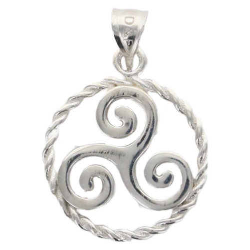 Pendentif triskel encercle Ø 1,5 cm en argent 925 °/°° Rhodie (1.1 g). Livre en boite.
