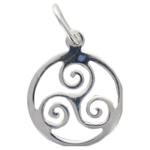 Pendentif triskel encercle 1,5 cm en argent 925 °/°° Rhodie (0.6 g). Livre en boite.
