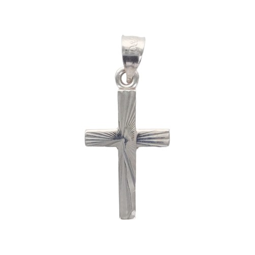 Croix de cou striee en argent 925 °/°° rhodie H 1.7 cm (0.8 g). Livree en boite.