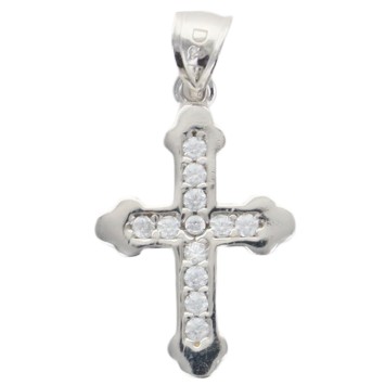 Croix de cou sertie de zirconium en argent 925 °/°° rhodie H 1.7 cm (0.7 g). Livree en boite.