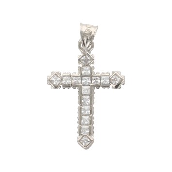 Croix de cou en argent 925 °/°° rhodie, sertie de zirconium H 2 cm (0.9 g). Livree en boite.
