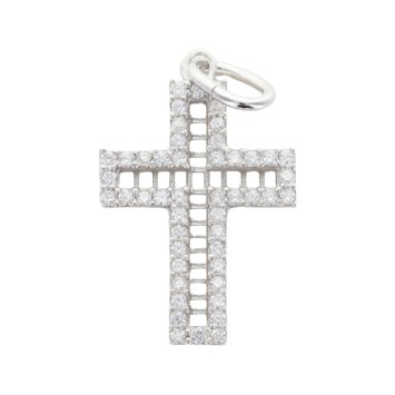 Croix argent 925 °/°° ajouree avec zirconium H. 1,8 cm (1,40 g). Livree en boite