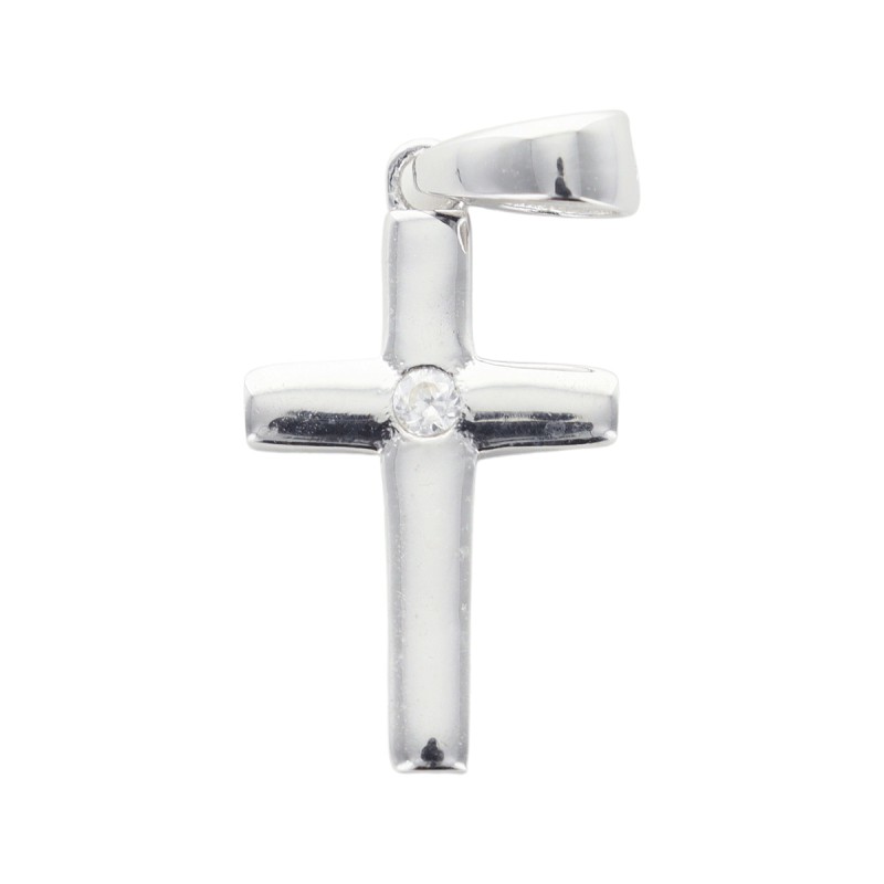 Croix argent 925 °/°° avec zirconium au centre H. 1,8 cm (1,20 g). Livree en boite