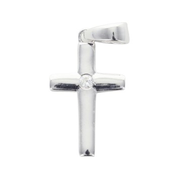 Croix argent 925 °/°° avec zirconium au centre H. 1,8 cm (1,20 g). Livree en boite