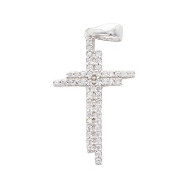 Croix double en argent 925 °/°° avec zirconium H. 2,3 cm (1,20 g). Livrée en boîte