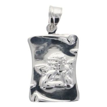 Pendentif de l Ange Raphael sur parchemin en argent 925 H. 1,5 cm (1.1g). Livre en boite.
