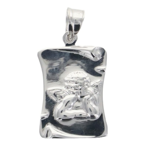 Pendentif de l Ange Raphael sur parchemin en argent 925 H. 1,5 cm (1.1g). Livre en boite.