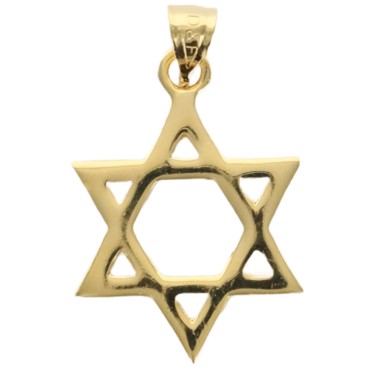 Pendentif etoile de David en plaque or H. 1.8 cm. Livre en boite.