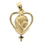 Pendentif ajoure forme coeur avec Vierge et croix en plaque or H. 1,5 cm. Livre en boite.