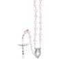 Chapelet grains transparents marbres, Ø 7 mm, chaine couleur argentee, longueur au cœur 34 cm, croix avec Christ.