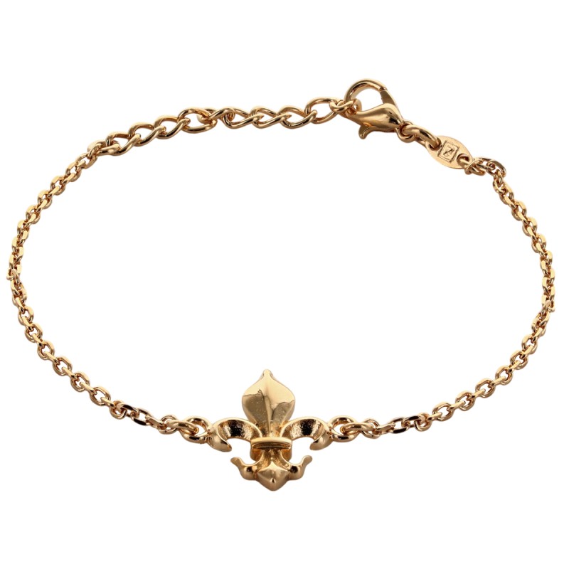 Bracelet avec fleur de lys 1.5 cm en plaqué or. Livrée en boîte.