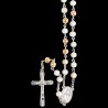 Chapelet grains bicolore blanc/ brillant, Ø 7 mm, chaîne couleur argentée, longueur au cœur 34 cm, croix avec Christ.