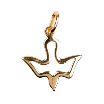 Pendentif colombe évidée en plaqué or – H. 2 cm. Livré en boîte.