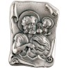 Plaque auto de saint Christophe H. 3 cm forme parchemin en métal couleur argentée