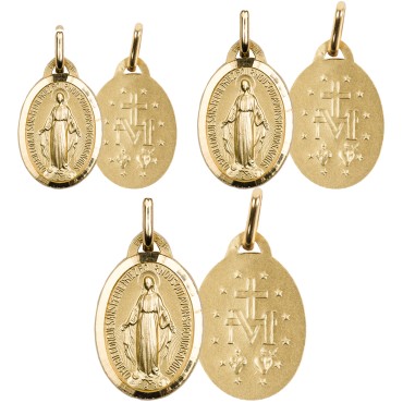 Medaille en plaque or de la Vierge Miraculeuse avec bordure, plusieurs tailles. Livree en boite