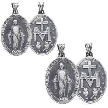 Medaille en argent 925 °/°° vieillie de la Vierge Miraculeuse. Livree en boite.